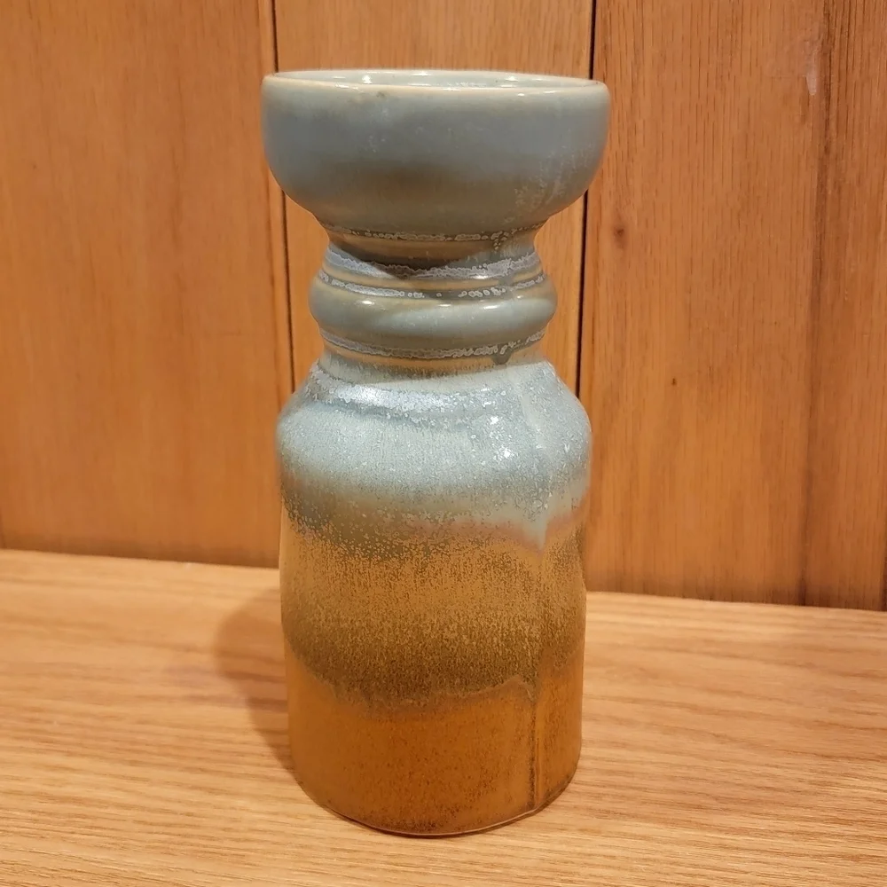 Blue Brown Ombre Ceramic Pillar Candle Holder Rustic Decor Farmhouse